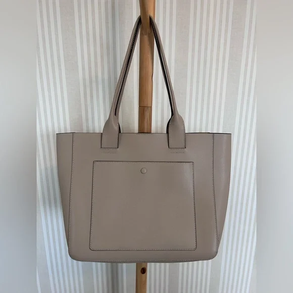 Banana Republic Leather Large East-West Tote in taupe with a lime interior - Picture 3 of 11